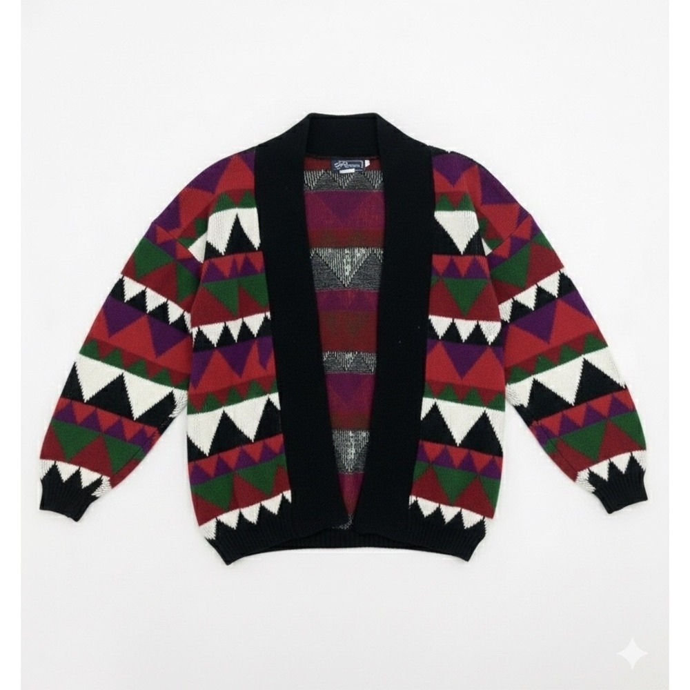 JJ Browne Vtg 80s Womens USA Front Cardigan Sweater Hearts Sz L Retro Preppy